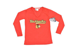 NEW NHL Chicago Blackhawks Marathon Ladies Red Long Sleeve V-Neck Top Size L